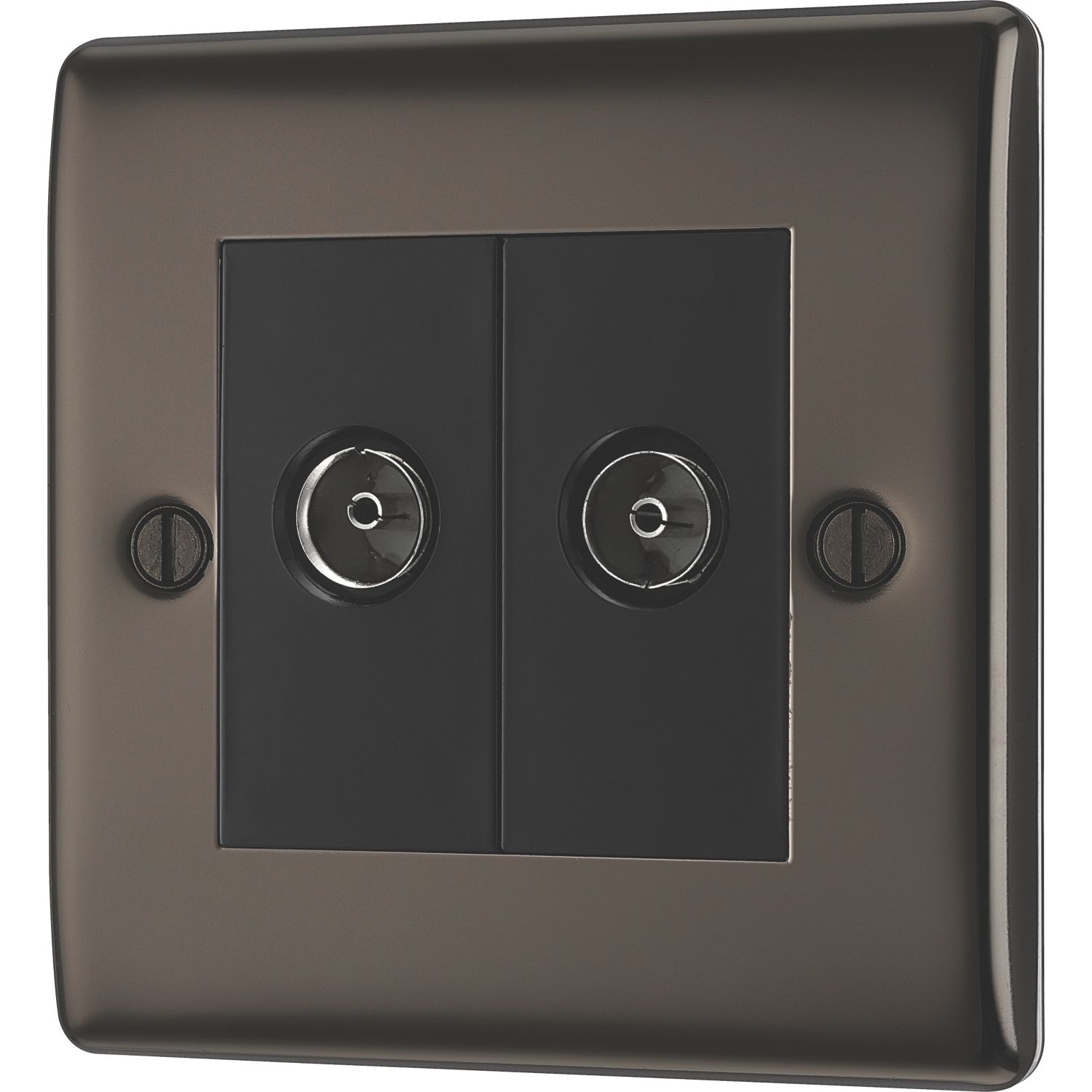 British General Nexus Metal 2-Gang Coaxial TV / FM Socket Black Nickel (562XG)