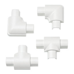 D-Line Plastic White Micro Trunking Equal Tee & Flat Bend Pack 4 Pcs