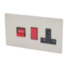 Varilight  45AX 2-Gang DP Cooker Switch & 13A DP Switched Socket Satin Chrome  with Black Inserts