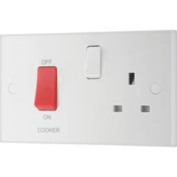 British General 900 Series 45A 2-Gang DP Cooker Switch & 13A DP Switched Socket White