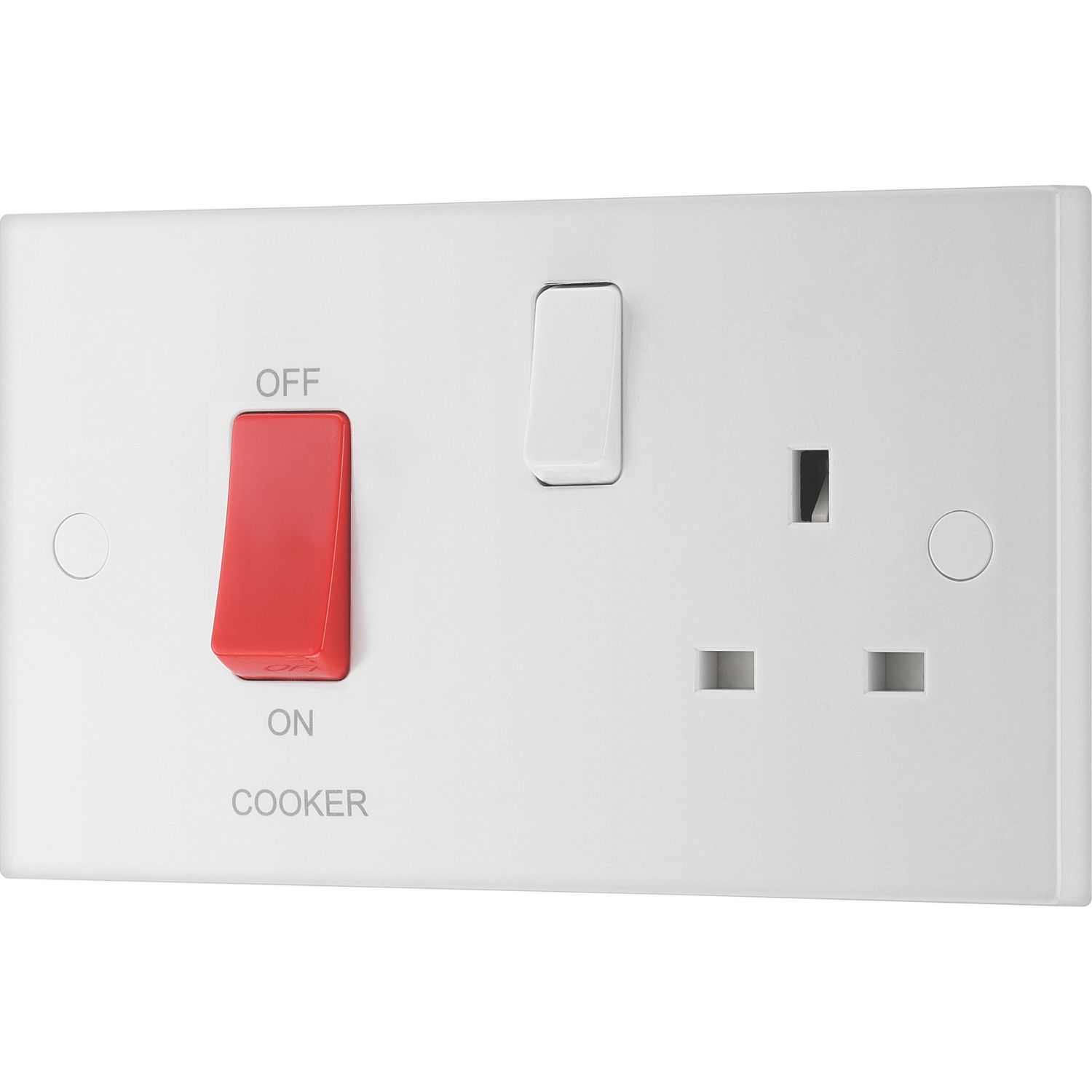 British General 900 Series 45A 2-Gang DP Cooker Switch & 13A DP Switched Socket White (56392)