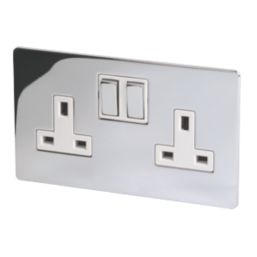 LAP  13A 2-Gang DP Switched Plug Socket Polished Chrome  with White Inserts 5 Pack