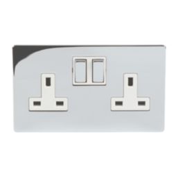 LAP  13A 2-Gang DP Switched Plug Socket Polished Chrome  with White Inserts 5 Pack