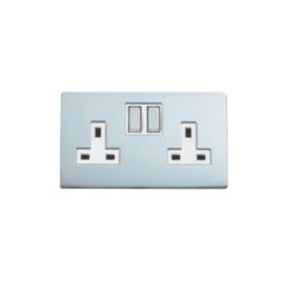 LAP  13A 2-Gang DP Switched Plug Socket Polished Chrome  with White Inserts 5 Pack