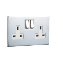 LAP  13A 2-Gang DP Switched Plug Socket Polished Chrome  with White Inserts 5 Pack