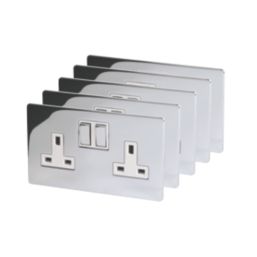 LAP  13A 2-Gang DP Switched Plug Socket Polished Chrome  with White Inserts 5 Pack