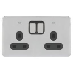 Schneider Electric Lisse Deco 13A 2-Gang DP Switched Plug Socket Polished Chrome with LED with Black Inserts