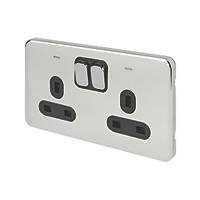 Schneider Electric Lisse Deco 13A 2-Gang DP Switched Plug Socket Polished Chrome with LED with Black Inserts