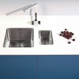Metis  White Kitchen Worktop with 1.5 Bowl Stainless Steel Sink 3050mm x 620mm x 15mm