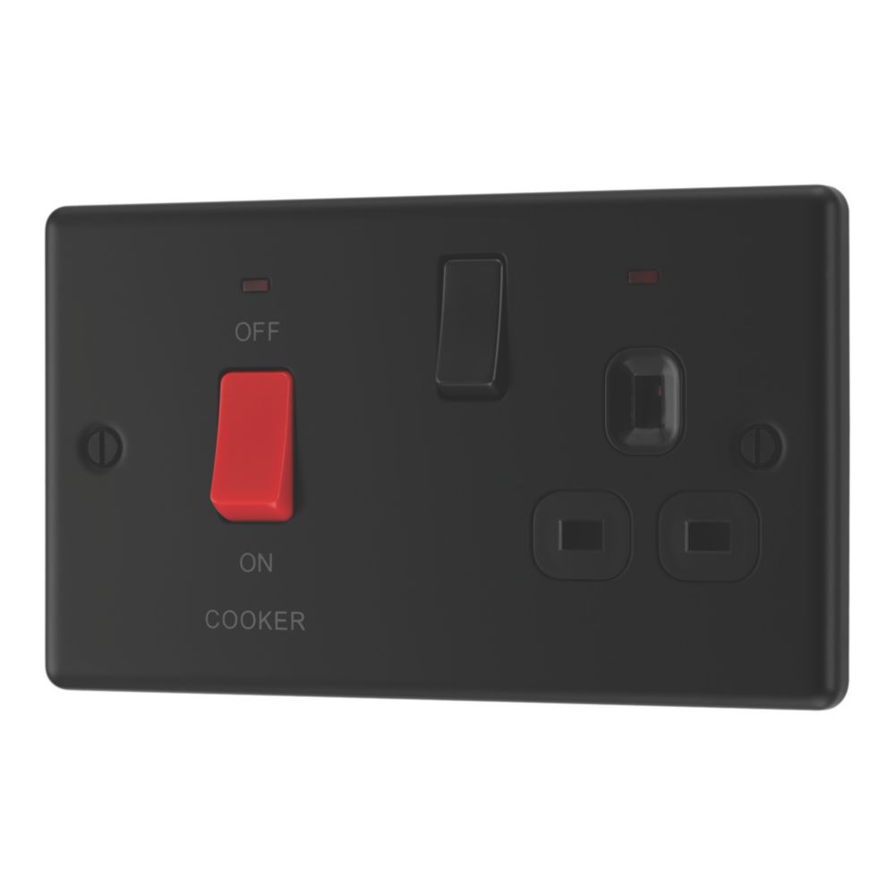LAP 45A 2-Gang 2-Pole Cooker Switch & 13A DP Switched Socket Matt Black ...