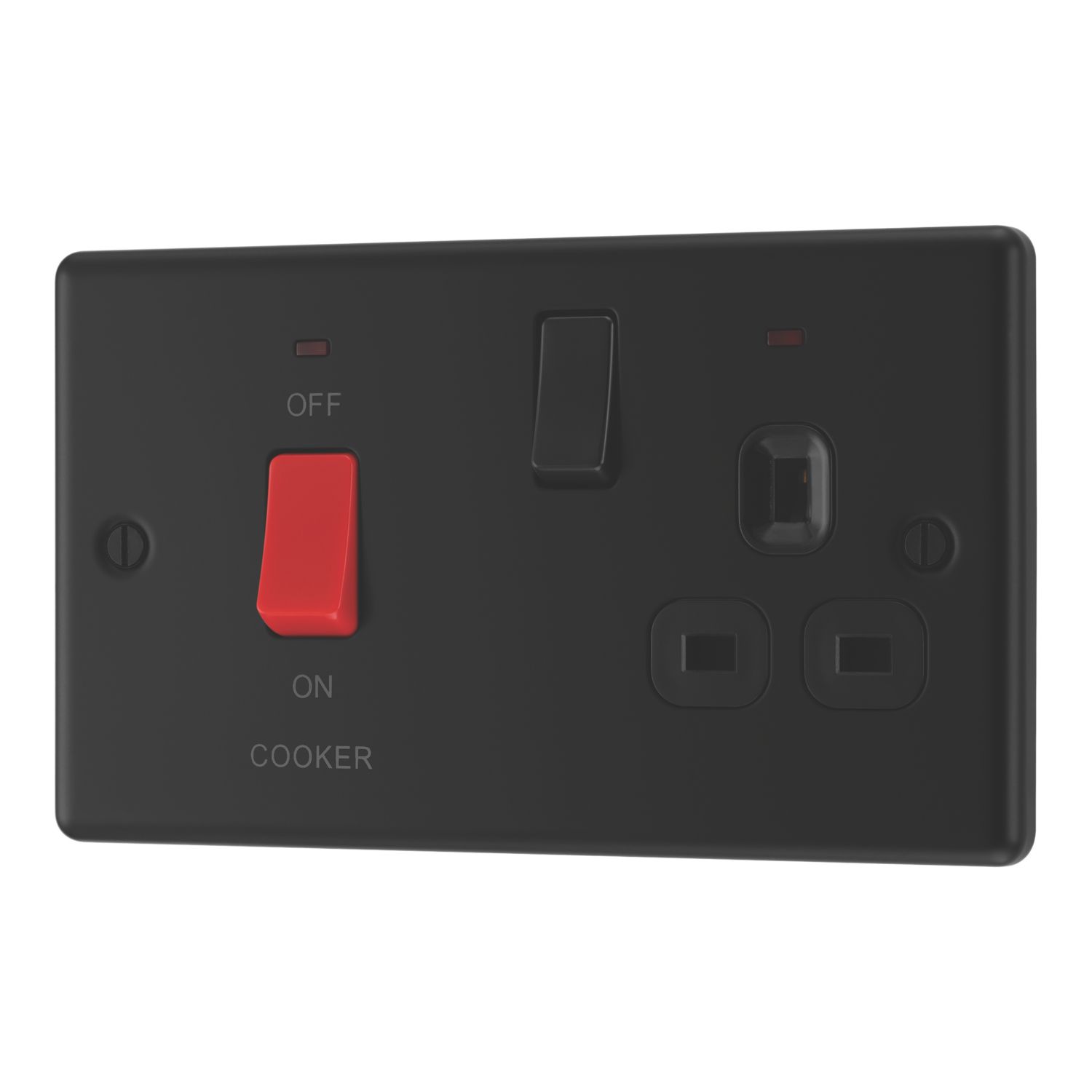 LAP 45A 2-Gang 2-Pole Cooker Switch & 13A DP Switched Socket Matt Black with LED with Black Inserts (563PN)