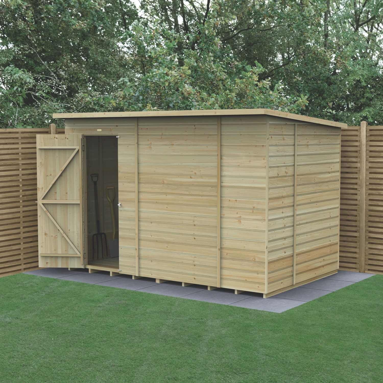 Forest Beckwood 9' 6" x 6' (Nominal) Pent Shiplap Timber Shed with Base (563RG)