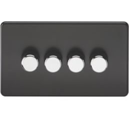 Knightsbridge SF2184MB 4-Gang 2-Way LED Dimmer Switch with Chrome Buttons  Matt Black