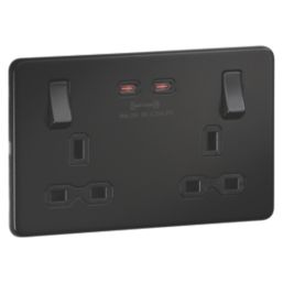Knightsbridge  13A 2-Gang DP Switched Socket + 3.25A 65W 2-Outlet Type C USB Charger Matt Black with Black Inserts
