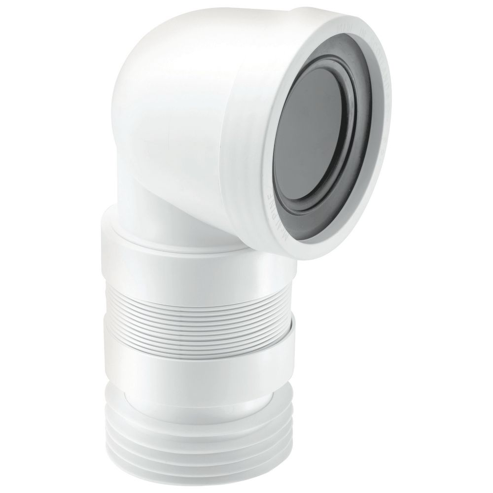 McAlpine  Flexible 90° Angled Back to Wall WC Connector White 152.5mm - 3