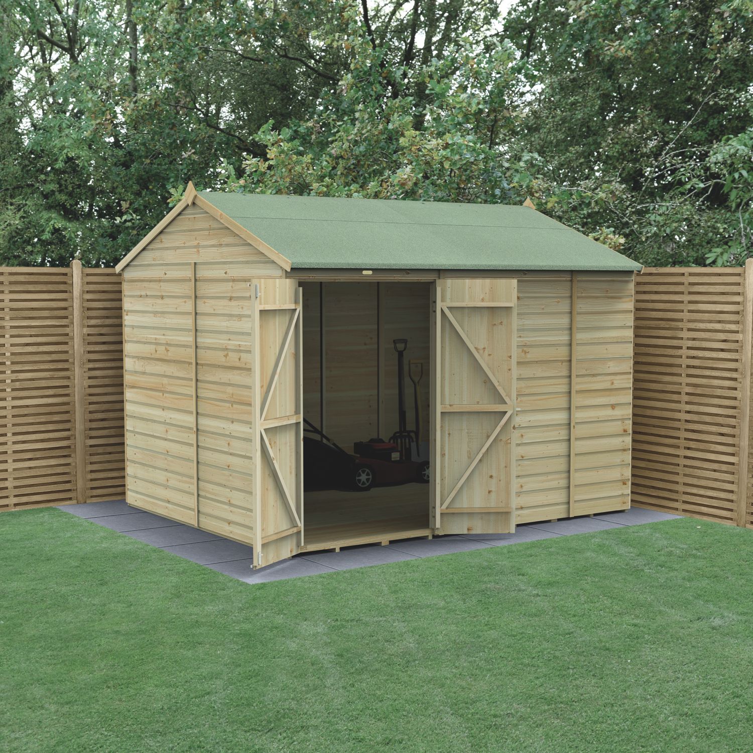 Forest Beckwood 9' 6" x 8' (Nominal) Reverse Apex Shiplap Timber Shed with Base & Assembly (564PW)