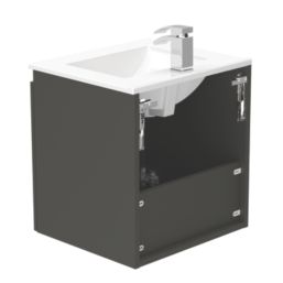Newland  Double Door Wall-Mounted Vanity Unit with Basin Matt Midnight Mist 500mm x 450mm x 540mm