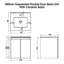 Newland  Double Door Wall-Mounted Vanity Unit with Basin Matt Midnight Mist 500mm x 450mm x 540mm