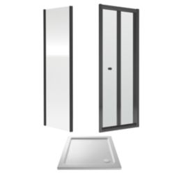 ETAL  Framed Square Bi-Fold Door Shower Enclosure & Tray  Matt Black 890mm x 890mm x 1940mm