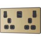 British General Evolve 13A 2-Gang SP Switched Socket + 3.25A 65W 2-Outlet Type C USB Charger Satin Brass with Black Inserts