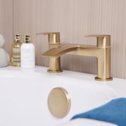 ETAL Spear Brushed Brass 123mm Deck Mounted Lever 2 Tap Holes Bath Mixer Tap