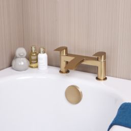 ETAL Spear Brushed Brass 123mm Deck Mounted Lever 2 Tap Holes Bath Mixer Tap