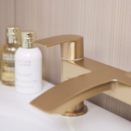 ETAL Spear Brushed Brass 123mm Deck Mounted Lever 2 Tap Holes Bath Mixer Tap