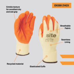 Site  Latex Builders Gloves Orange / Yellow X Large