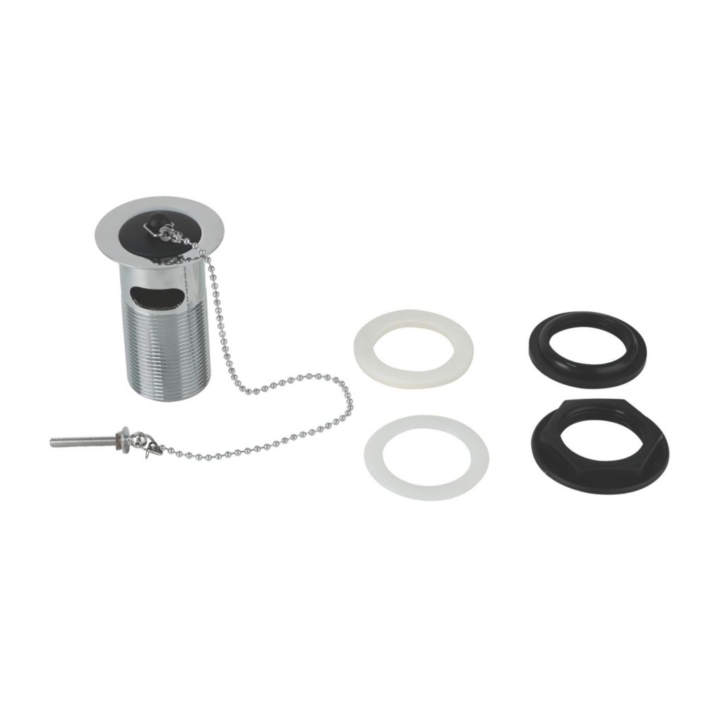 1 1/4 Inch (32mm) Chrome Basin Waste With Rubber Plug & Chain - Unslotted, Brass 7 thumbnail image