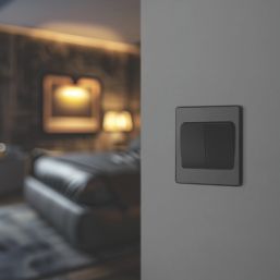 British General Evolve 20A 16AX 2-Gang 2-Way Wide Rocker Light Switch  Matt Black with Black Inserts