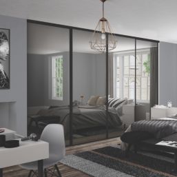 Spacepro Classic 4-Door Framed Sliding Wardrobe Doors Black Frame Mirror Panel 2978mm x 2260mm