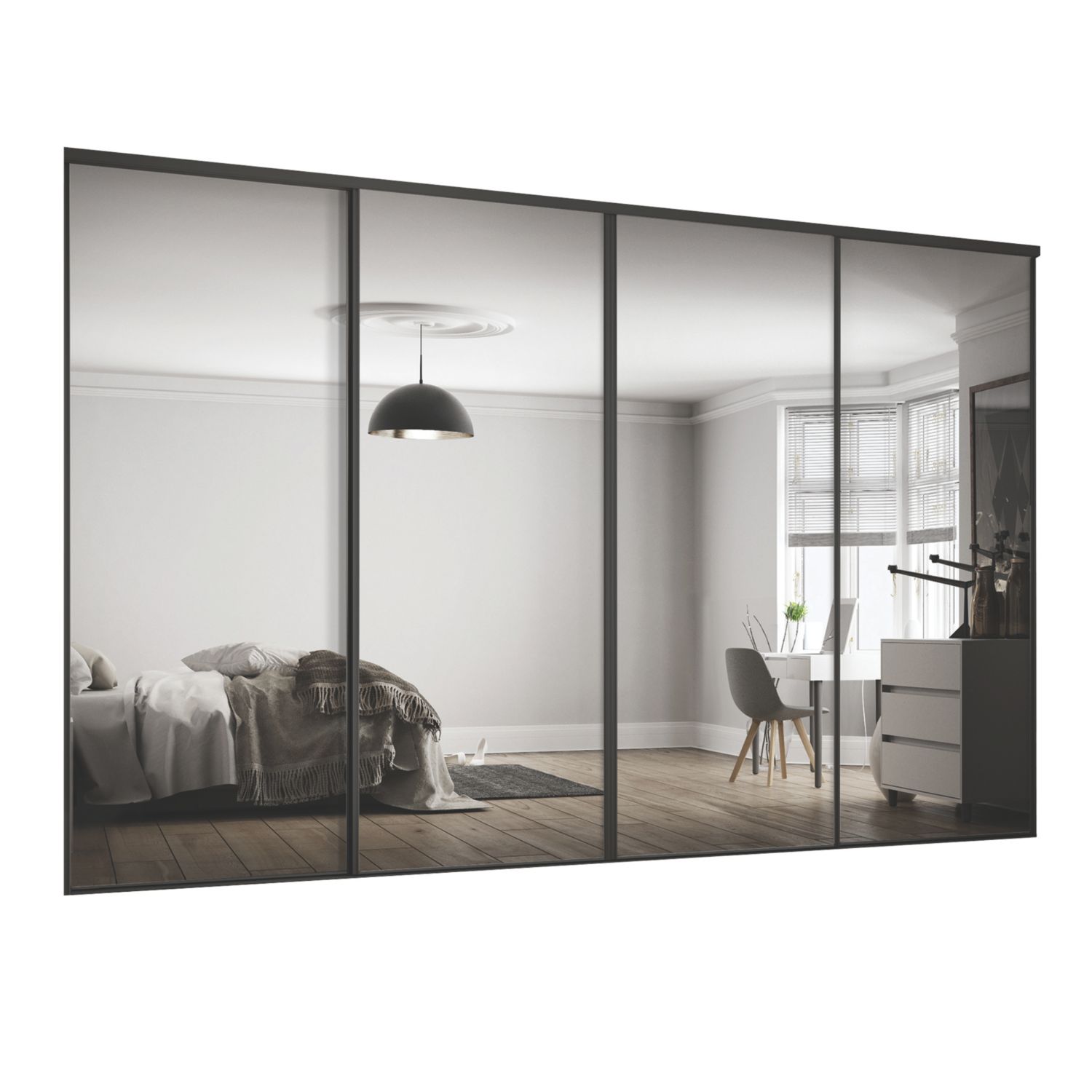 Spacepro Classic 4-Door Framed Sliding Wardrobe Doors Black Frame Mirror Panel 2978mm x 2260mm (5674F)