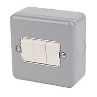 MK Metalclad Plus 10AX 3-Gang 2-Way Metal Clad Light Switch with White Inserts