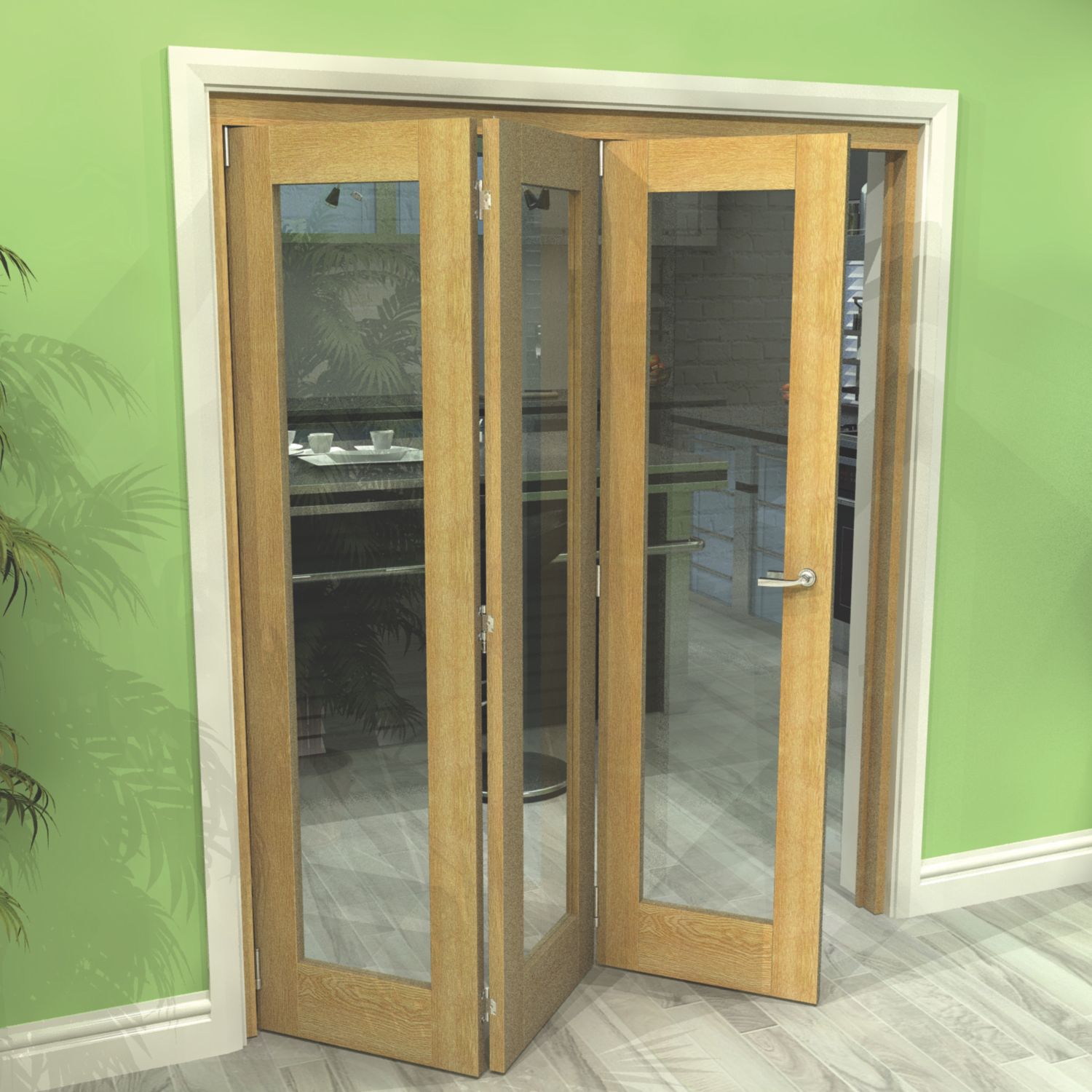 Green & Taylor 3-Door 1-Clear Light Unfinished Oak Wooden Shaker Internal Bi-Fold Door 2060mm x 1794mm (567CT)