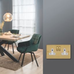 Varilight  13A 2-Gang 2-Pole Switched Socket Polished Brass  with White Inserts