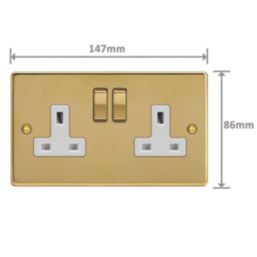 Varilight  13A 2-Gang 2-Pole Switched Socket Polished Brass  with White Inserts