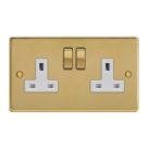 Varilight  13A 2-Gang 2-Pole Switched Socket Polished Brass  with White Inserts