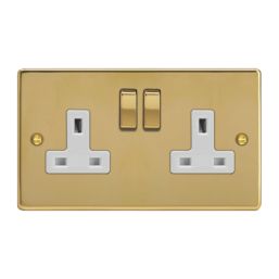 Varilight  13A 2-Gang 2-Pole Switched Socket Polished Brass  with White Inserts