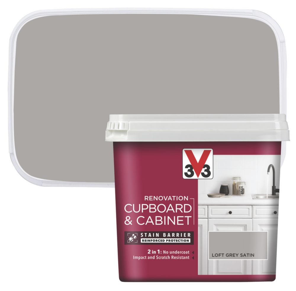 V33 Satin Loft Grey Trim Paint 750ml Screwfix
