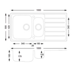 Carysil SD150 1.5 Bowl Stainless Steel Inset Kitchen Sink  1001mm x 417mm