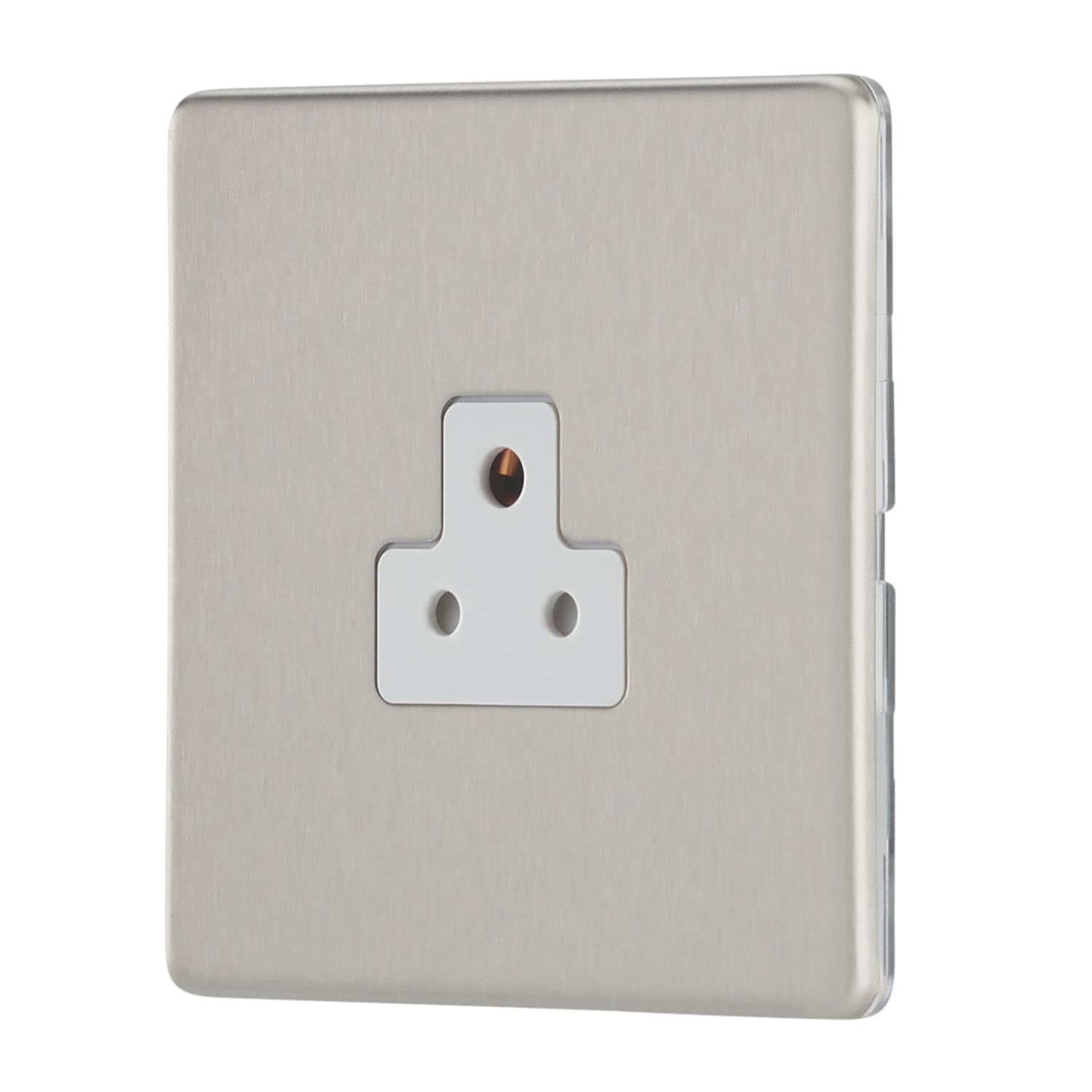 Contactum Lyric 2A 1-Gang Unswitched Round Pin Socket Brushed Steel with White Inserts (567RP)