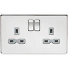 Knightsbridge SFR9000PCG 13A 2-Gang DP Switched Double Socket Polished Chrome  with Colour-Matched Inserts