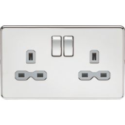 Knightsbridge  13A 2-Gang DP Switched Double Socket Polished Chrome  with Colour-Matched Inserts