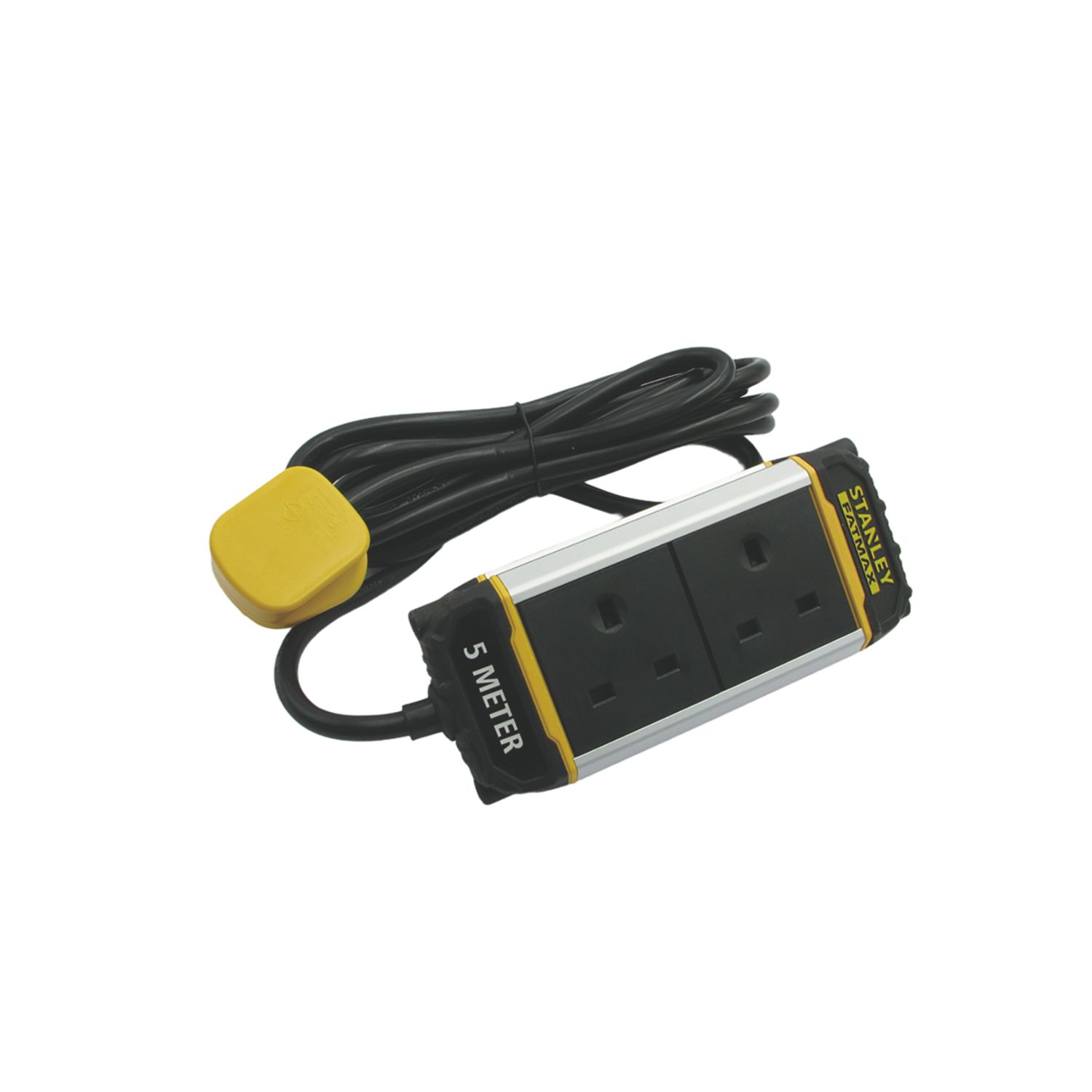 Stanley 13A 2-Gang Unswitched Power Strip With Belt Clip Black 5m (567VA)