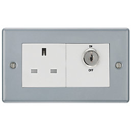 British General  13A 1-Gang DP Switched Metal Clad Key Controlled Power Socket  with White Inserts