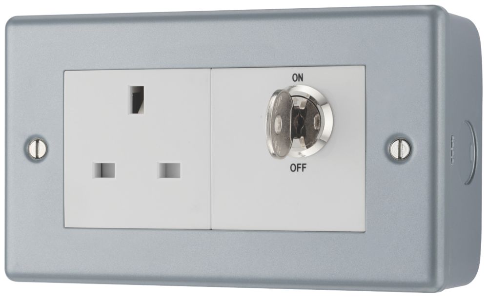 British General  13A 1-Gang DP Switched Metal Clad Key Controlled Power Socket  with White Inserts