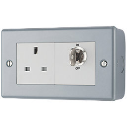 British General  13A 1-Gang DP Switched Metal Clad Key Controlled Power Socket  with White Inserts