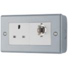 British General   13A 1-Gang DP Switched Metal Clad Key Controlled Power Socket  with White Inserts