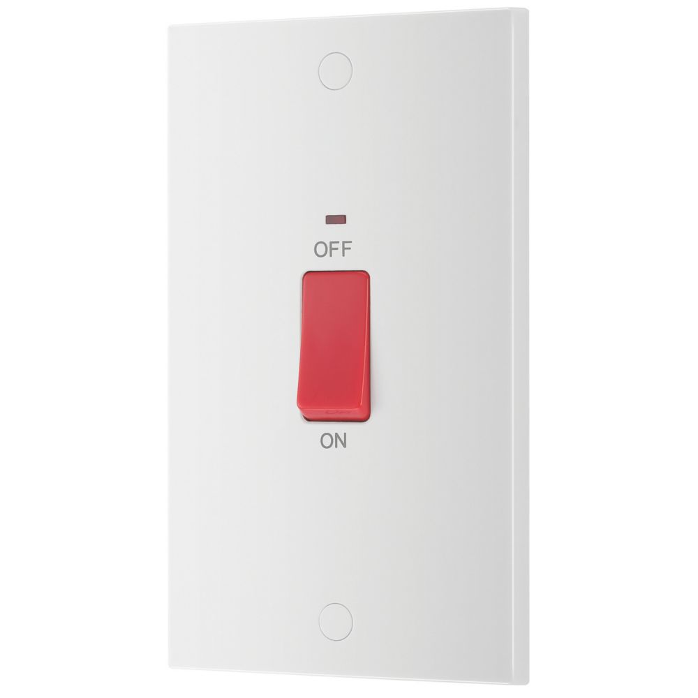 British General 900 Series 45A 2-Gang DP Cooker Switch White with Neon