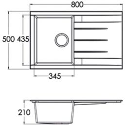 1 Bowl Plastic & Resin Kitchen Sink & Drainer Black Reversible 800mm x 500mm